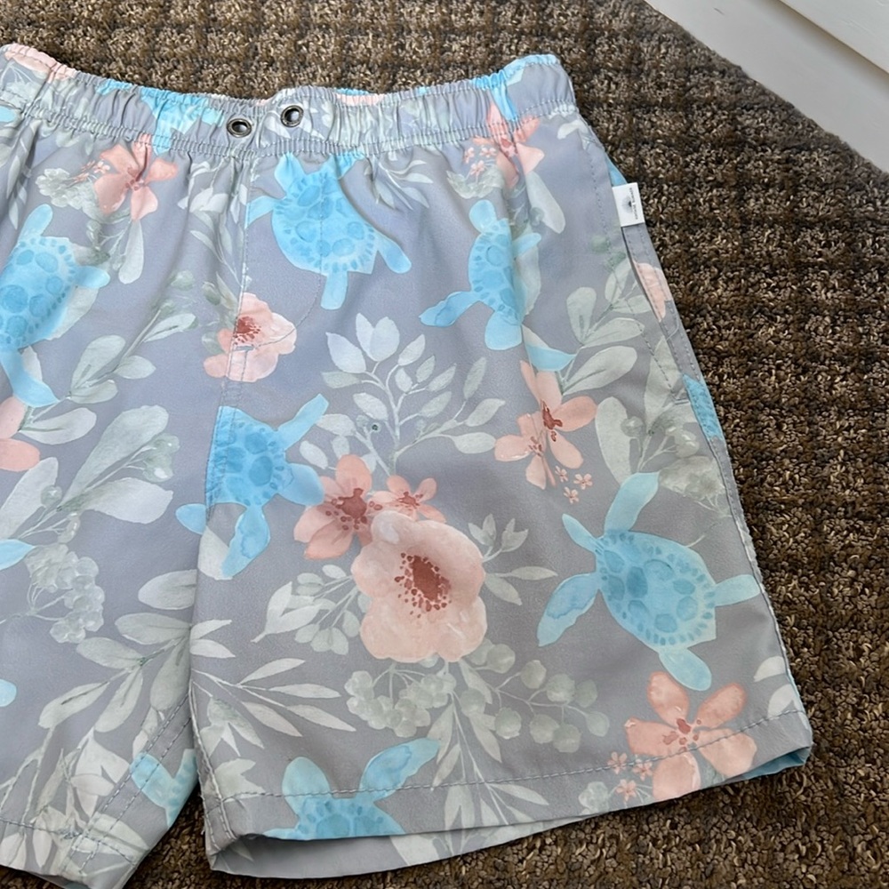 Vintage Summer Turtle Print Boy’s Swim Board Shorts Size 12 - lined